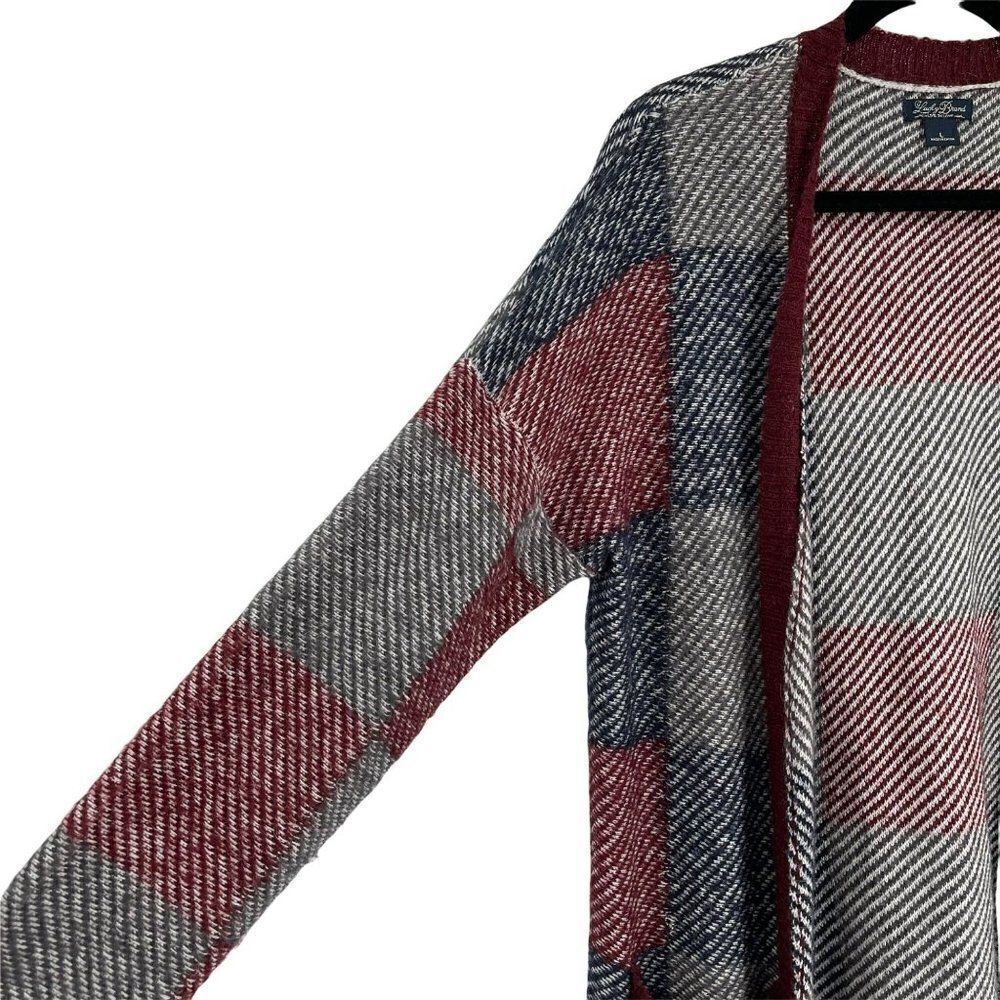 Lucky Brand Alpaca Wool Mohair Blend Check Open Front Cardigan Sweater Large - Picture 5 of 14